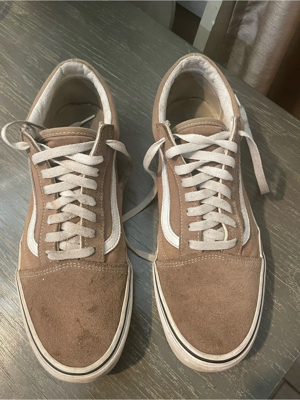 Vans Suede Low-Top Sneakers in Light Brown tan with White Stripe
